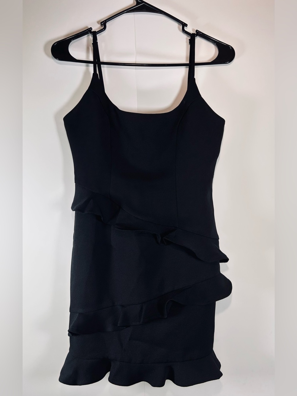 Hello Molly Black Ruffle Bodycon Mini Dress Adjustable Straps Size S